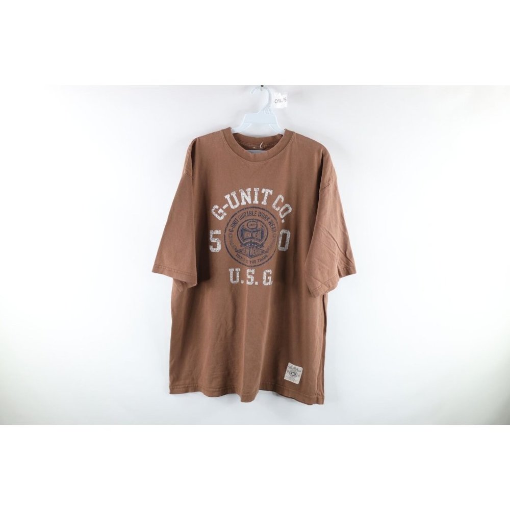 Vintage G Unit 50 Cent Mens XL Distressed Spell Out Baggy Hip Hop T-Shirt Brown
